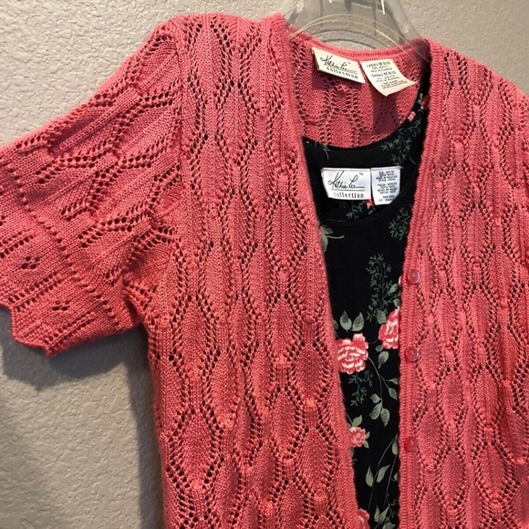 Vintage Kathy Lee Black Floral Scoop Neck Sleeveless Maxi Dress & Cardigan M - Picture 3 of 10